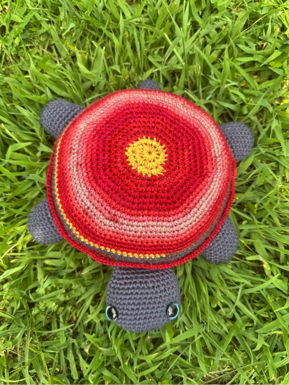 Handmade Gray Turtle Plush with Red Gradient Shell - Plush Reptile Toy